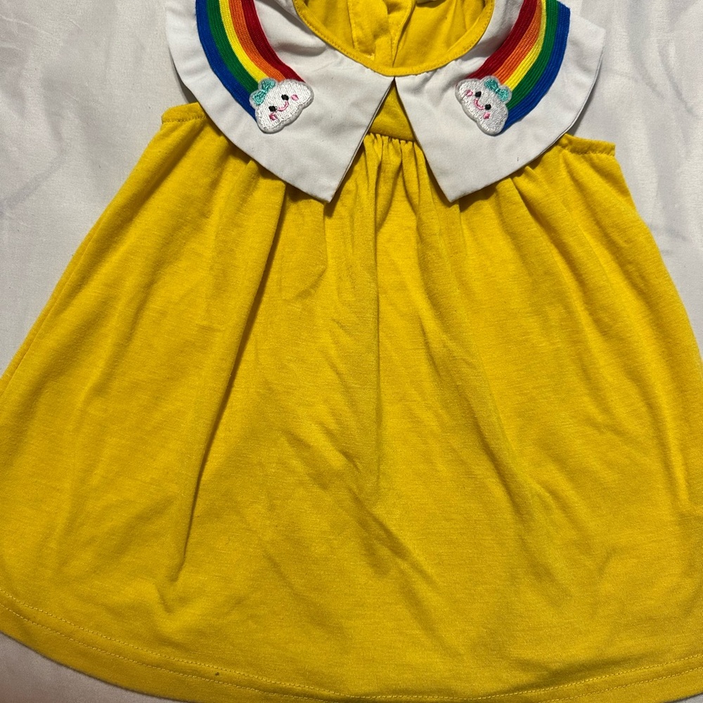 Yellow Kids Dress with Rainbow Collar